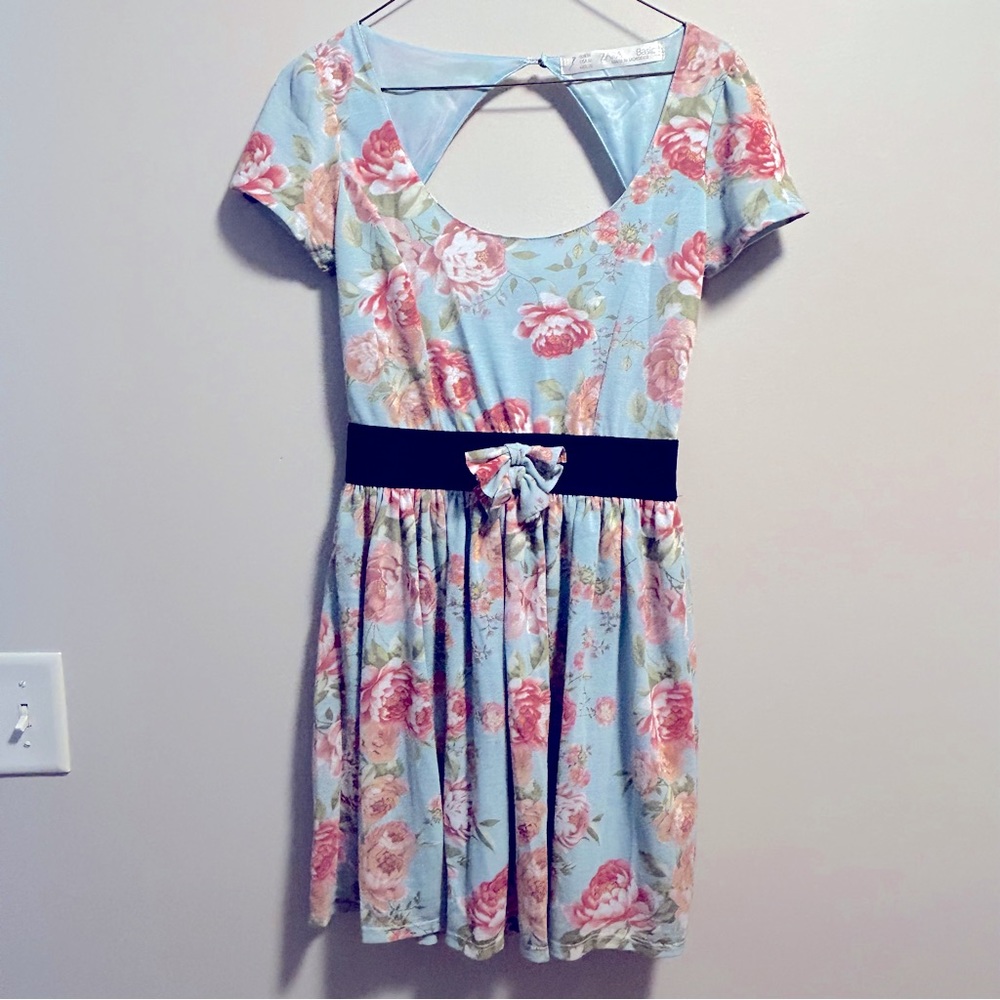 Zara Blue Floral Open‎ Back Dress Size M